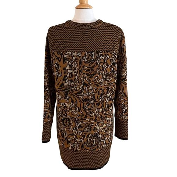 Liz Claiborne Brown/Tan Alpaca Blend Long Crew Neck Cardigan Sweater, Size L - Picture 4 of 12